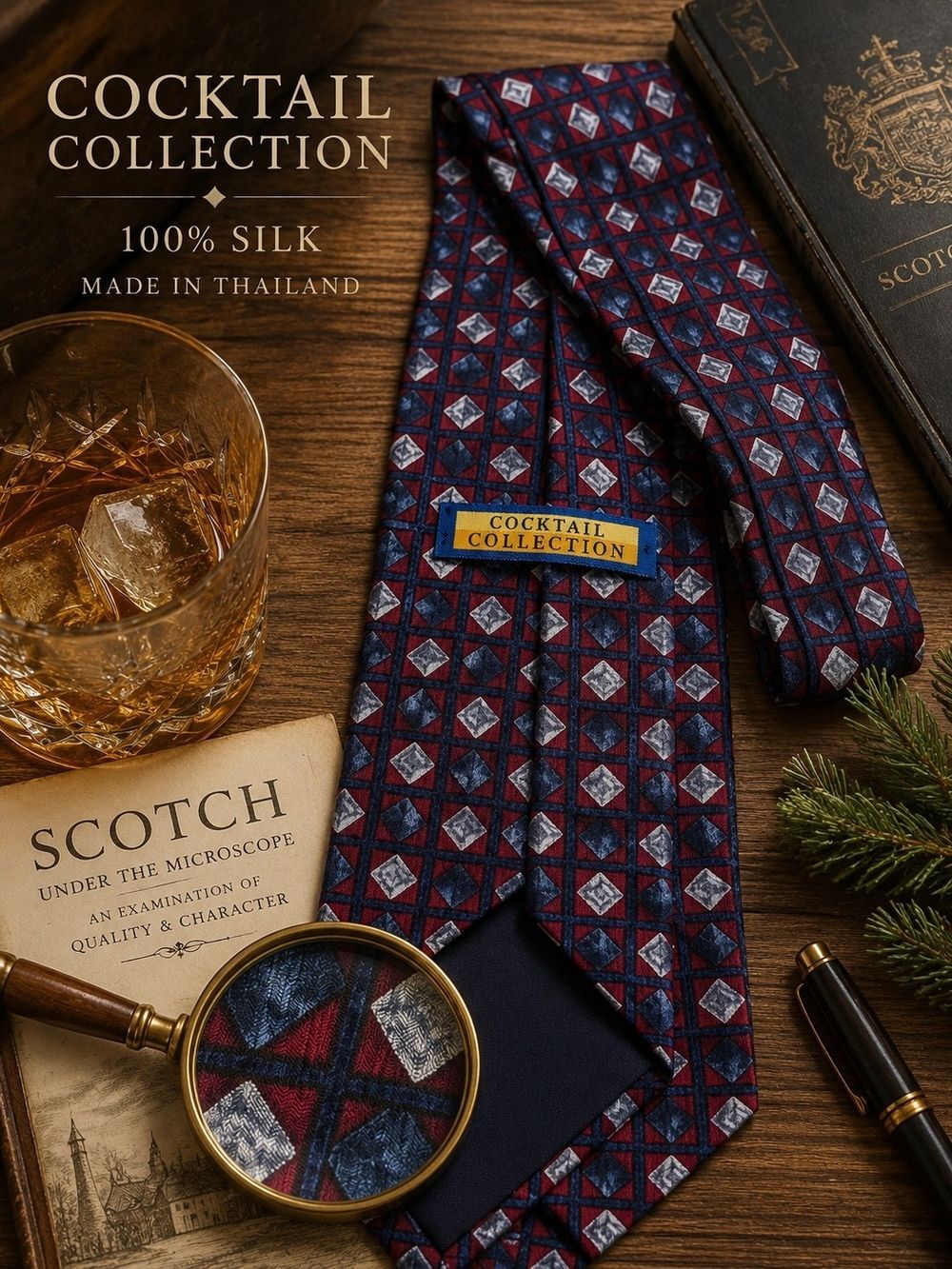 1990s Vintage Silk Necktie Scotch As Seen Under A Microscope Geometric Print
